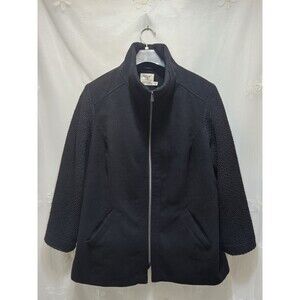 Faded Glory Womens 3X Black Jacket Mixed Media Wool Lagenlook Modern Mock Neck